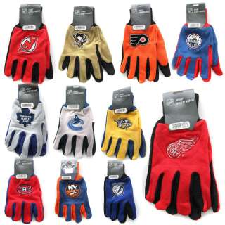 NHL Hockey Team Gloves with Rubber Dot Palm Grip   Logo   Assorted 