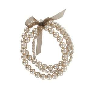    Roman Beige Faux Pearl 3 row Ribbon Stretch Bracelet Jewelry