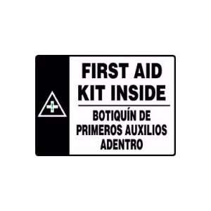 FIRST AID KIT INSIDE (W/GRAPHIC) (BILINGUAL) 10 x 14 Plastic Sign