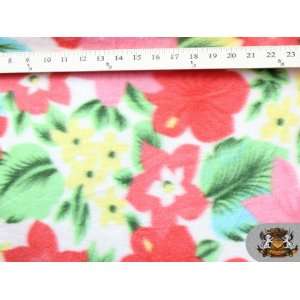  Fleece Printed Floral *HIBISCUS RED GREEN* Fabric By the 