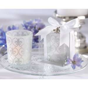  Fleur de lis Frosted Glass Tea Light Holder set of 4 (Set 