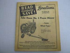 JOHN DEERE NO. 5 POWER MOWER DIRECTIONS  