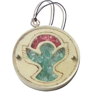  Gemstone and Wooden Amulet Praying Angel Car Charm In Ruby Crystals 