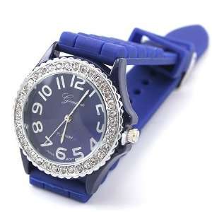  Navy Geneva Crystal Accented Silicone Watch Everything 