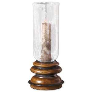   Hurricane Candleholder Old Barn Finish w/ Metal & Clear Seeded Glass