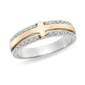    1/10 Carat Diamond 14K Two Tone Gold Cross Motif Ring Jewelry
