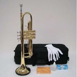 FLAT GOLD LACQUER   PLATED TRUMPET WITH CARRYING CASE + MOUTHPIECE 