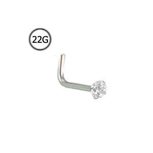  Gold L Bend Nose Stud Ring 2.5mm Genuine Diamond G SI1 22G FREE Nose 