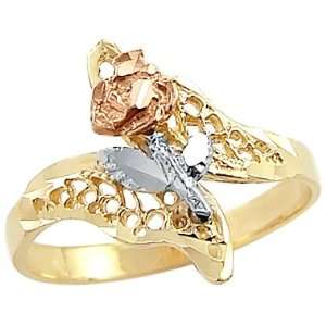   13   14k Yellow White n Rose Gold Womens Flower Elegant Ring Jewelry