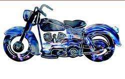 New Large 3D Blue MOTORCYCLE METAL WALL ART Biker Riding Fan Decor 