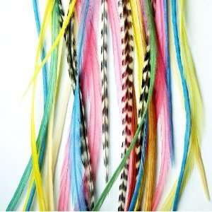   Feathers 5 7 Mix Yellow, Pink, Aquamarine,green Beige and Grizzly for
