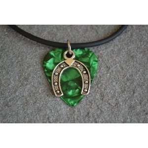 Guitar Pick Necklace with Lucky Charm on Emerald Green Pick Unique 