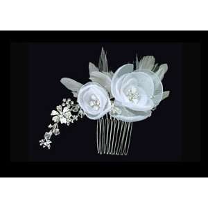 Special Collection Rose Side Hair Comb with Rhinestones and Feathers 