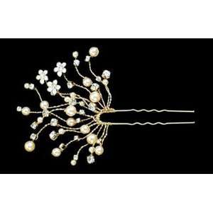  Pearl and Flower Spray Side Hair Pin Beauty