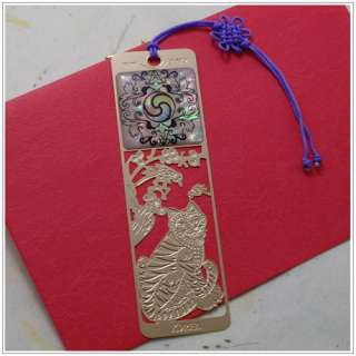 Ancient symbol Mother of pearl bookmark fine carving metal frame 