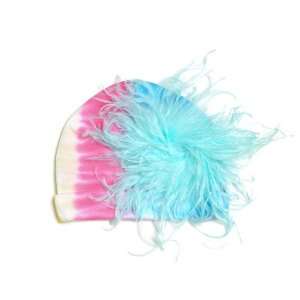  Pastel Tie Dye Hat with Teal Curly Marabou Baby