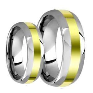 Tungsten Carbide His (8mm) & Hers (6mm) 18k Two Tone Gold Wedding Ring 