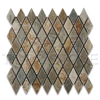 Golden White Quartzite Tumbled Diamond Mosaic Tile Mesh  