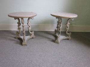 Pair Paint Decorated Louis XV Round Marbletop Tables  
