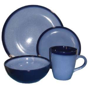  16 Pc Round Blue Reactive Stoneware Designer Set Kitchen 