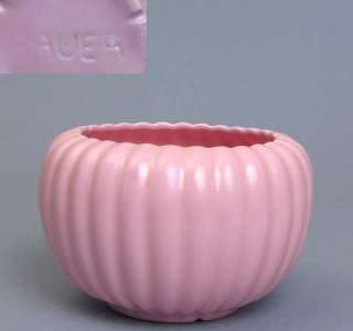Vintage Bauer Pottery USA Tracy Irwin Matte Pink Pumpkin Bowl Inv. #M8 