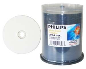   Philips DVD R White Inkjet HUB Printable Recordable Disc Media  