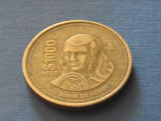 1988 MEXICAN $1000 JUANA DE ASBAJE DRAGON COIN  