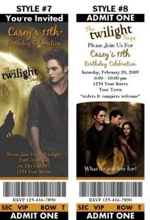 Twilight Saga Eclipse Birthday Party Invitations Favors  