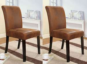 Set Of 2 Rustic Brown Microfiber & Wood Parson Chairs ~New~  