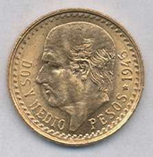 Dos pesos y medio GOLD 2.0803 g .900 GOLD Buy bullion coins Mexico 