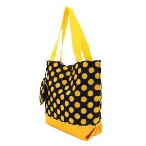  Large Canvas Insulated Tote Bag   Black with Yellow Polka 