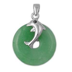  Sterling Silver And Jade Stone Pendant   Dolphin   20mm 