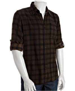 Joes Jeans brown and charcoal plaid cotton flannel Relax fit shirt 
