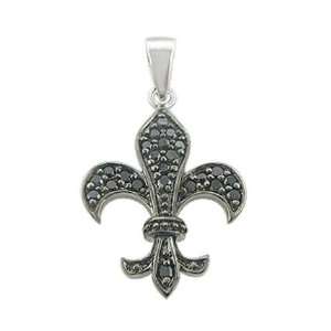  Silver Black Fleur De Lis Necklace With Cubic Zerconia 