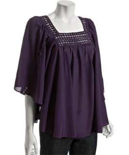 Daniel Rainn raisin purple crochet peasant blouse   