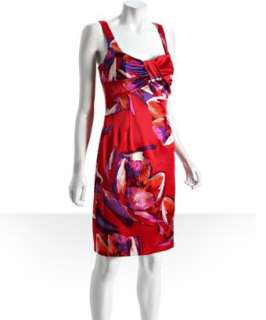 David Meister red floral satin bow front sheath dress   up to 