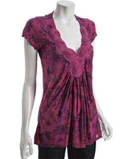 Erge gladiola pink floral printed jersey rosette top   up to 