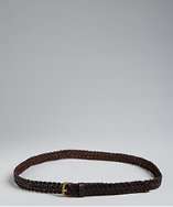 Fashion Focus dark brown braided leather skinny belt style# 317199201