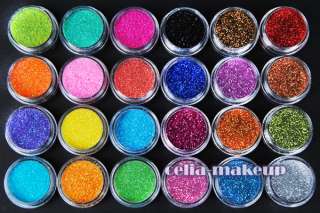 24 Color Metal Shiny Glitter Nail Art Tool Kit Acrylic UV Powder Dust 