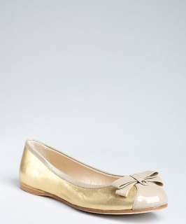 Fendi gold metallic leather and patent bow ballet flats