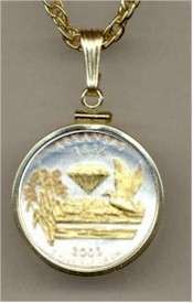Gold on Silver Arkansas Quarter Coin in Bezel Necklace  