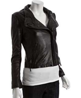 June black leather asymmetrical zip puff sleeve jacket   up to 