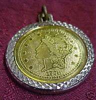 Goldtone Fake Coin Pendant 1776 TWENTY D.  