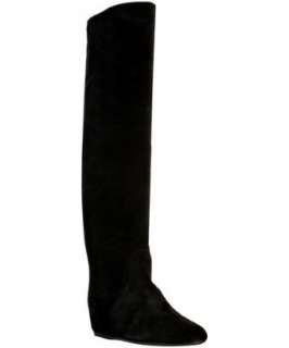 Lanvin black suede tall wedge boots   