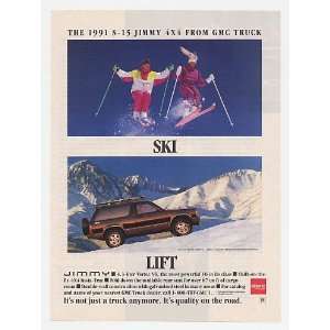  1991 GMC S 15 Jimmy 4x4 Ski Lift Skiers Print Ad (20477 