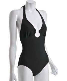 Lisa Curran Swim black lucite ring halter one piece swimsuit   