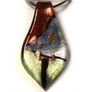   Murano art glass pendant lampwork necklace, leaf, Y30 