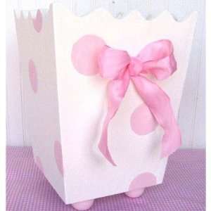   Pink Polka Dot Wooden Wastebasket with Bow Letter A