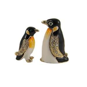  Penguin Trinket Box Set of 2 Bejeweled Enameled Miniature 