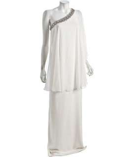 Notte by Marchesa ivory embellished neckline one shouldered evening 